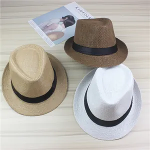 British Style Men Women Summer Straw Fedora Hat Wide Brim Beach Sun Jazz Hat With Belt Ribbon Decor For Outdoor Travel