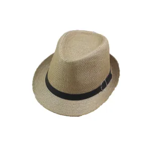 Classic unisex straw fedora hat with stylish black belt buckle band for summer sun protection