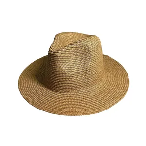 Classic woven straw Panama hat for sun protection, perfect for summer beach trips