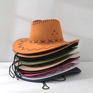 Vintage Western Cowboy Hat For Men Women Retro Wide Brim Fedora Knight Hat Sun Protection Jazz Hat With Windproof Rope Outdoor Travel Photography Props