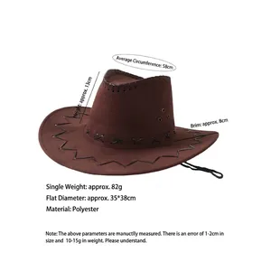 Brown western cowboy hat measurement diagram showing 13cm height and 58cm circumference