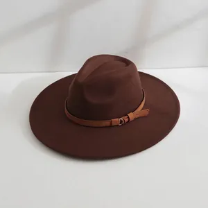 Chapeau Fedora en Laine à Bord Large Style Britannique Vintage Pour Hommes Femmes Hiver Automne Jazz Cap avec Boucle