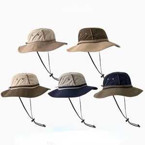 Men Sun Protection Bucket Hat Wide Brim Large Head Circumference Summer Breathable Outdoor Fishing Hiking Sun Hat Color Block Polyester Hat