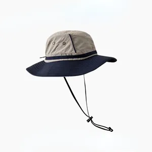 Wide brim bucket hat for men with sun protection and adjustable chin strap for outdoors