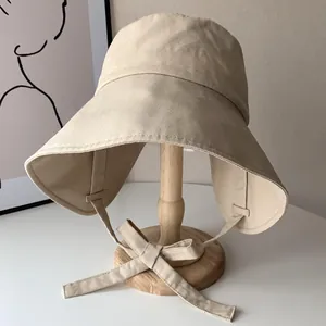 Damen Casual Baumwolle Anglerhut Sommer Sonnenschutz Breite Krempe Fischerhut Mit Verstellbarem Winddichtem Seil Outdoor Kappe