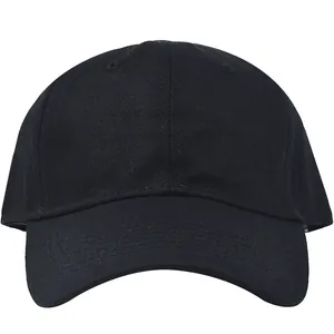 Plain black washed cotton baseball cap with soft top design for sun protection