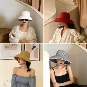 Elegant vintage French Hepburn style wide brim straw sun hat for women summer beach