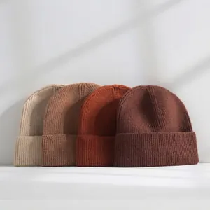 Solid Color Cuffed Beanie For Women Men Winter Warm Rib-Knit Acrylic Skull Cap Soft Elastic Daily Casual Outdoor Cold Hat