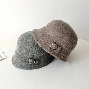 Elegant French style woolen cloche hats for women in grey and brown colors
