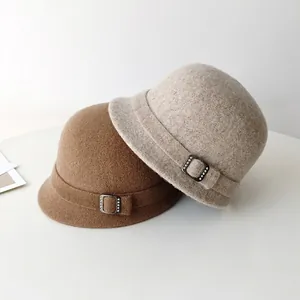 Elegant French style vintage wool felt cloche hats for women in camel and beige colors