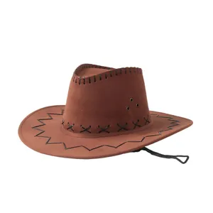 Classic brown western cowboy hat with wide brim and decorative black stitching for outdoor use
