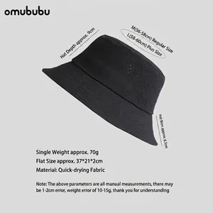 Size guide and dimensions for breathable black quick-dry mesh bucket hat for sun protection