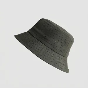 Close-up of the breathable full mesh texture on the dark gray quick-dry bucket hat