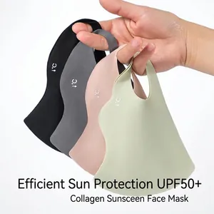 Set of 4 breathable UPF50+ sunscreen face masks in assorted colors for UV protection.