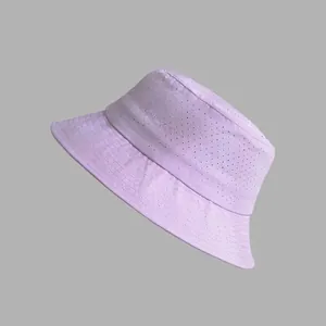 Detailed view of breathable purple mesh bucket hat with premium quick-dry sun protection fabric