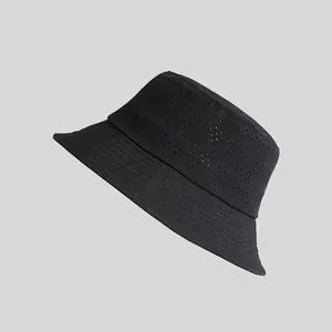 Breathable quick-dry mesh bucket hat for UV sun protection in solid black color
