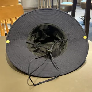 Wide brim outdoor sun hat for men with adjustable windproof cord and breathable mesh lining