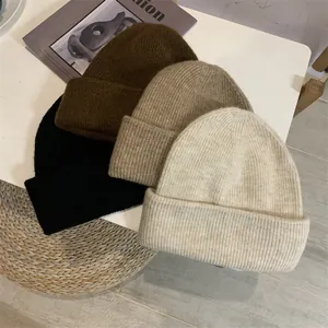Unisex Einfarbig Rippenstrick Beanie Mütze Weich Elastisch Warm Wollgarn Winter Totenkopf Kappe Für Damen Herren Casual Outdoor