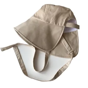 Khaki Sommer-Fischerhut mit Nackenschutz und Kinnriemen für optimalen UV-Sonnenschutz