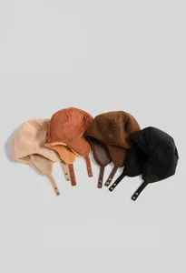 Winter aviator hats collection with corduroy and warm sherpa lining with ear flaps
