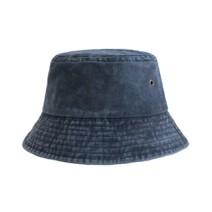 Cappello da pescatore in denim lavato blu navy per protezione solare e tempo libero