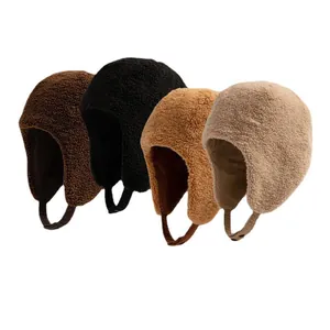 Warm winter sherpa fleece aviator hats with earflaps available in multiple colors