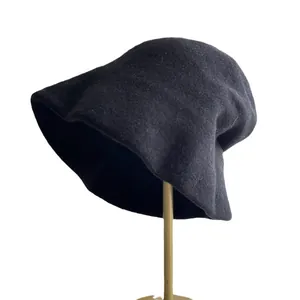 Elegant Australian wool fisherman hat for women, warm winter bucket hat in black finish