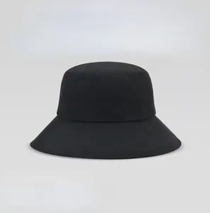 Front view detail of a classic black bucket hat for sun protection and style