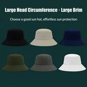 Unisex Large Brim Bucket Hat For Big Head Sun Protection Breathable Cotton Fisherman Hat For Summer Outdoor Travel Beach