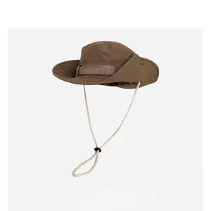 Chapeau de randonnée extérieur marron avec large bord et mentonnière réglable