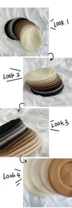 Detailed macro view of stacked wool berets in various earth-tone colors