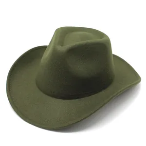 Sombrero de vaquero occidental vintage en fieltro de lana verde oliva con ala curva
