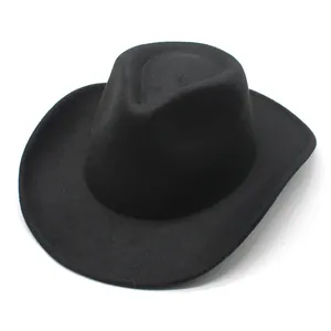 Sombrero de vaquero occidental negro clásico con ala curva hecho de fieltro vintage