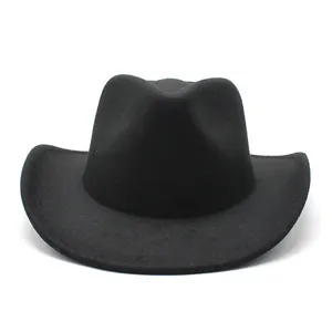 Sombrero de vaquero occidental clásico de fieltro de lana negra con ala enrollada