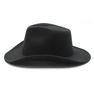 Sombrero de vaquero occidental clásico de fieltro de lana negro con ala curva unisex.