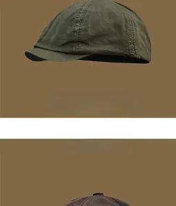 Detail of vintage washed cotton beret caps in olive green and dark brown