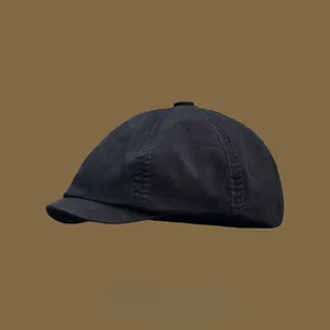 Vintage British style black newsboy cap, classic octagonal beret for men and women unisex