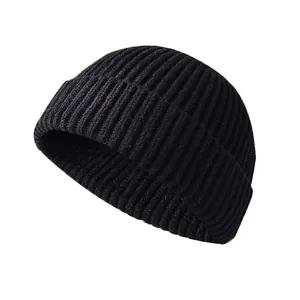 Classico berretto nero in maglia a coste, cappello da pescatore unisex per autunno