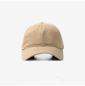 Front view of a khaki soft-top baseball cap with wide brim for large head sizes