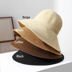 Foldable wide brim straw sun hat for women available in beige, khaki, coffee and black