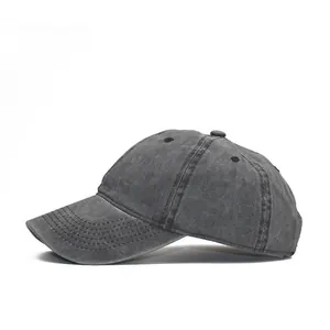 Gorra de béisbol de algodón gris oscuro lavado estilo vintage para sol y aire libre