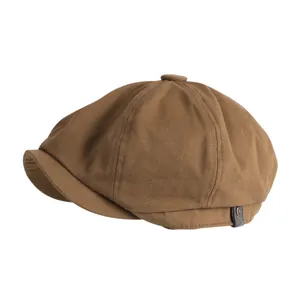 Vintage brown newsboy eight-panel cap in classic British style for men and women