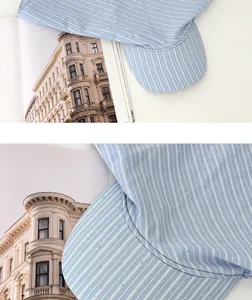 Gedetailleerd overzicht van blauw gestreepte bandana baseballpet met lovertjes