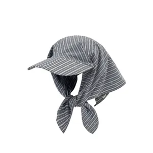 Koreaanse Stijl Gestreepte Retro Bandana Hoed Voor Dames Zomer Zonbescherming Eendensnavel Pet Met Strass Chic Hoofddoek Cap