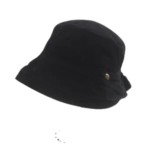 Classic vintage Japanese style black cotton bucket hat for women with unique pleated design