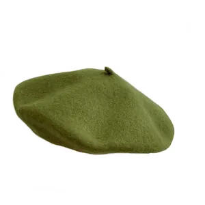 Classic solid olive green wool beret hat for women, elegant French style painter cap