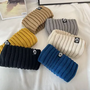 Retro chunky ribbed knit headbands for women, cozy winter ear warmers in multi-colors