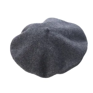 Classic dark grey wool beret for women, vintage style winter warm painter hat accessories