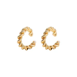 Chic vintage French style gold twisted rope hoop earrings with minimalist open design