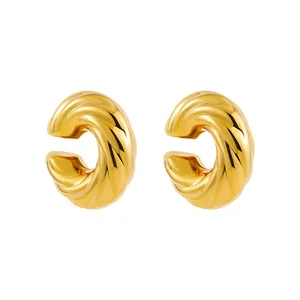 Elegant 18K gold-plated stainless steel twisted C-shaped ear cuffs jewelry for women